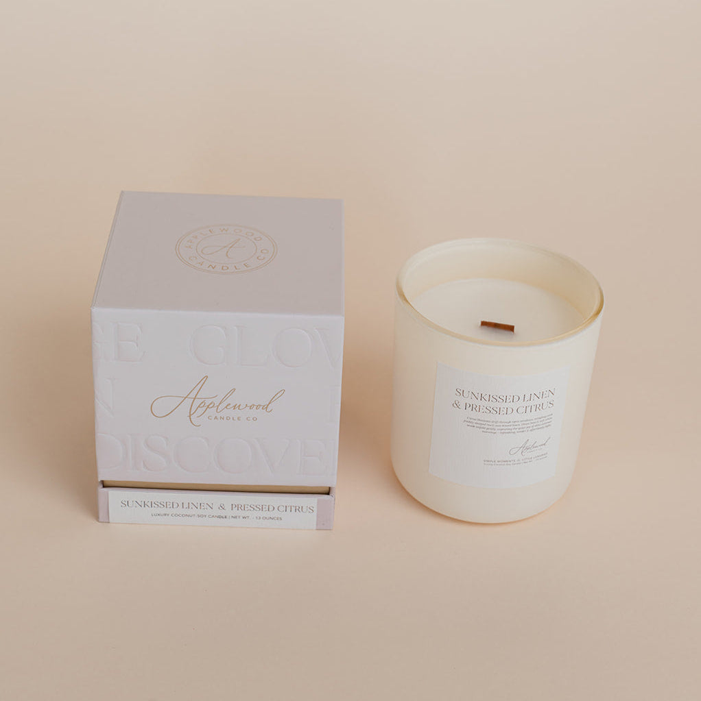 Sunkissed Linen and Pressed Citrus - Luxury Candle - Candle in Butter Lemon Vessel with Candle Box