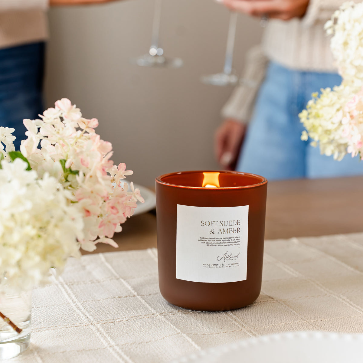 Soft Suede &amp; Amber | Luxury Candle (65+ hour burn)