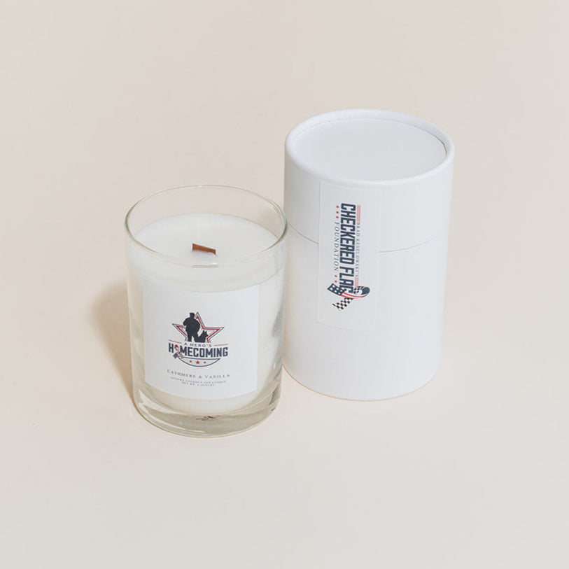 Personalized signature candle with custom label and packaging.
