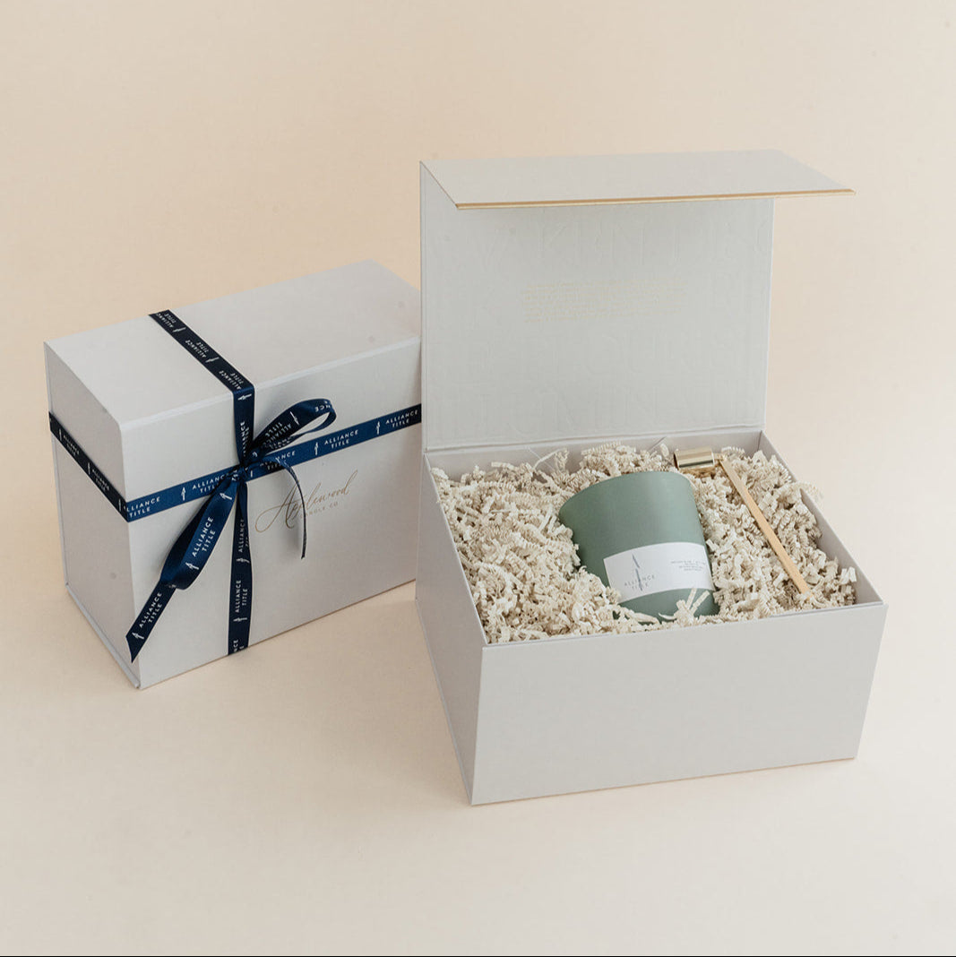 Luxury custom gift box with luxury candle and candle snuffer
