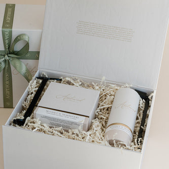 Seasalt & Teakwood luxury candle and room & linen mist gift box with wick trimmer and snuffer.