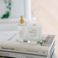 Lilac & Mimosa candle in glass jar and room & linen mist.