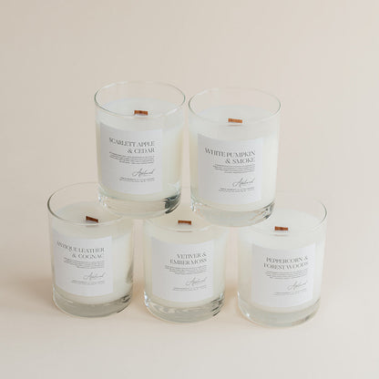 Nontoxic Autumn Candle Collection in clear glass vessel