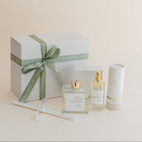 Saffron & Tobacco reed diffuser and room & linen mist gift box.