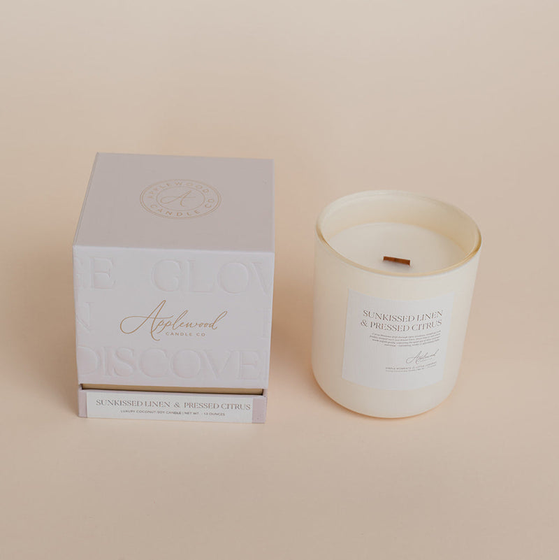 Sunkissed Linen and Pressed Citrus - Luxury Candle - Candle in Butter Lemon Vessel with Candle Box