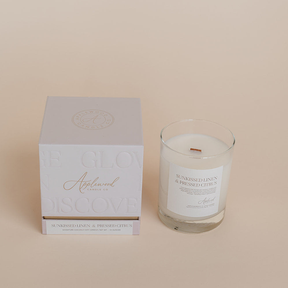 Sunkissed Linen and Pressed Citrus - Luxury Candle - Candle in Clear Vessel with Candle Box