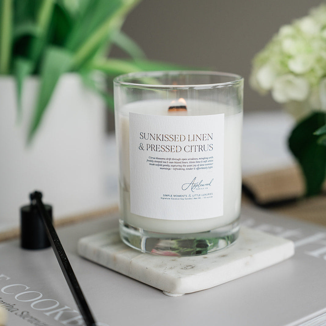 Sunkissed Linen &amp; Pressed Citrus | Non-Toxic Signature Candle (40+ hour burn time)